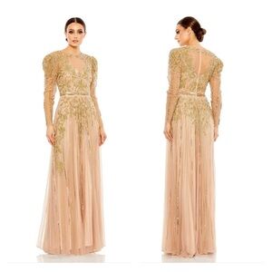Mac Duggal 93638 NWT BEADED ILLUSION PUFF SLEEVE GOWN